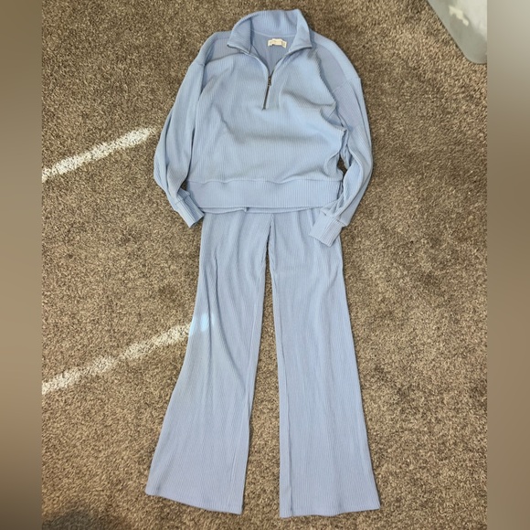 Abercrombie & Fitch Pants - Abercrombie & Fitch Light Blue Ribbed Cozy Lounge Set XXS
